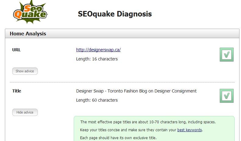 SEO Quake Diagnosis